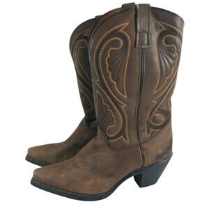 NWOT-FLAW! LAREDO! COCOA BROWN GENUINE LEATHER, FANCY STITCHED COWBOY BOOTS! 9M